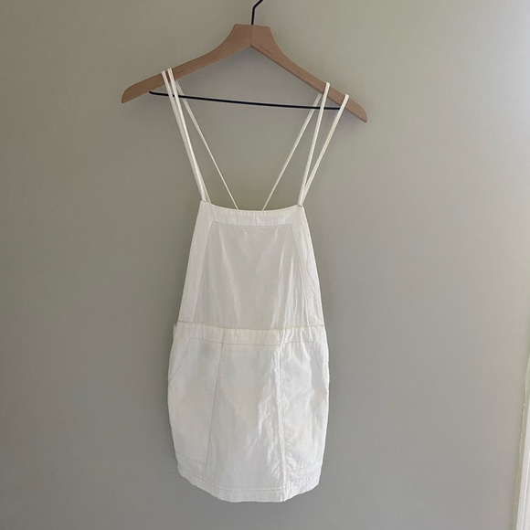 Free People White Boho Cotton Open Strappy Back Overall Jumper Mini Dress‎ - Picture 2 of 7